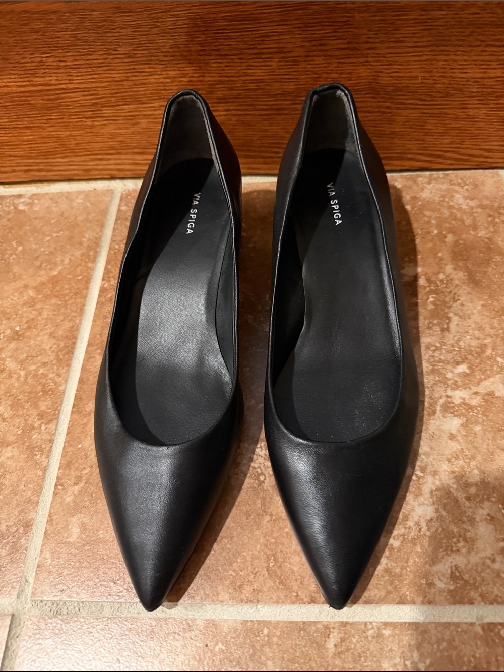 Via Spiga Black Pointed Leather Ballet Flats